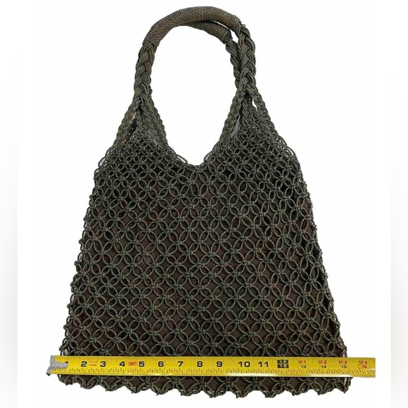 CAPELLI Straworld Shoulder bag Macrame BUTTON Purse Green / Brown - Picture 2 of 8